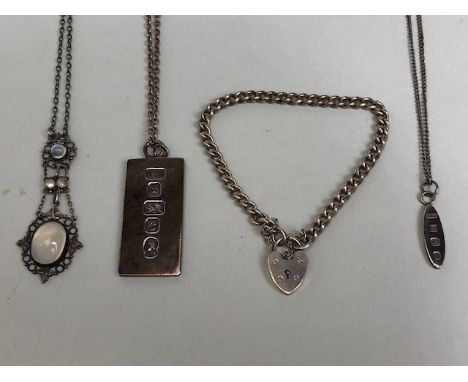 Silver Jewellery, English Hallmarked Slab Ingot pendant and chain approximately 22.68g and a small oval hallmarked ingot on a