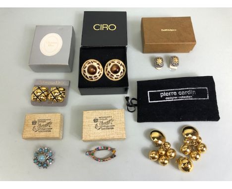 Vintage and designer costume jewellery, Pair of Christian Dior clip on earrings in box with pad, a pair of Pierre Cardin bell