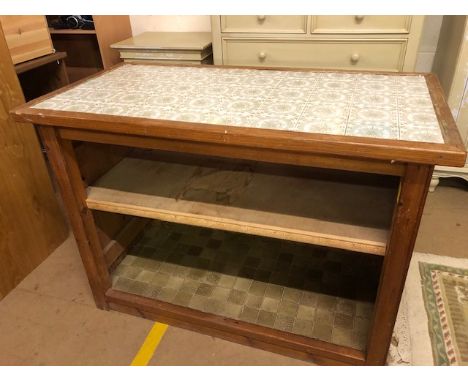 Vintage furniture, 19th century style pine kitchen island, tongue and groove back and sides, open front with single shelf, ce