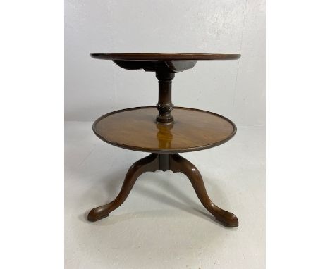 Antique Furniture, 19th century 2 tier pedestal dumb waiter, graduated tiers and tripod base approximately 60cm across x 70cm