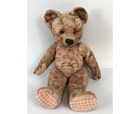 Vintage teddy bear, Pre War Chad Valley style Pink plush Bear, Shaved Muzzle with stitched nose  Kapok or cloth stuffing, pad