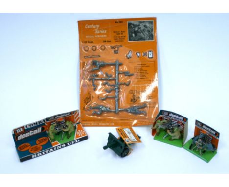 Britains Deetail Combat Weapons sets, German Infantry Mortar set, with header card, 2x Japanese Infantry Recoilless Rifle Set