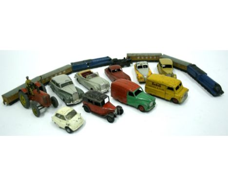 Lot 190  Quantity Of Playworn Dinky Toys including,27a Massy Harris Farm Tractor,40b Triumph 1800 saloon, 36g Taxi,  2 x 157 