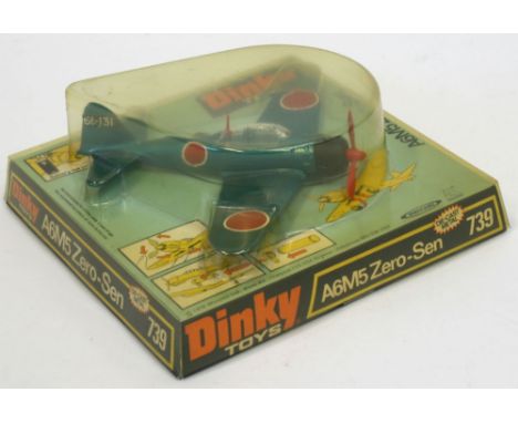 Dinky Toys 739 A6M5 Zero Sen Aeroplane, metallic blue body, Japanese markings, with unused decal sheet, in bubble pack, mint 