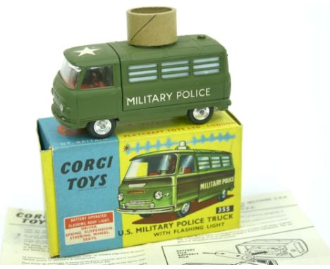 Corgi Toys  355 U.S. Military Police Truck with working light, military green body, red interior, in mint condition, with a e