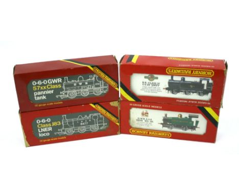  Four Hornby Railways Boxed 00 Gauge Locomotives: R.041 G.W.R. 0-6-0  Class 57xx pannier tank Loco, R.058 B.R Class Loco 3F 0