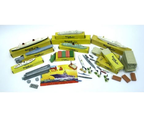 Quantity of Triang Minic Ships and Accessories, including M707 SS France Boxed (one mast missing) M701 RMS Caronia Boxed,M715