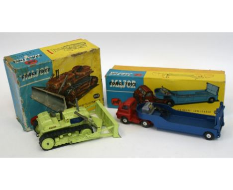 Corgi Major Toys 1100 Bedford S Type Carrimore Low Loader,red cab,metallic blue back, flat spun wheels, in excellent conditio