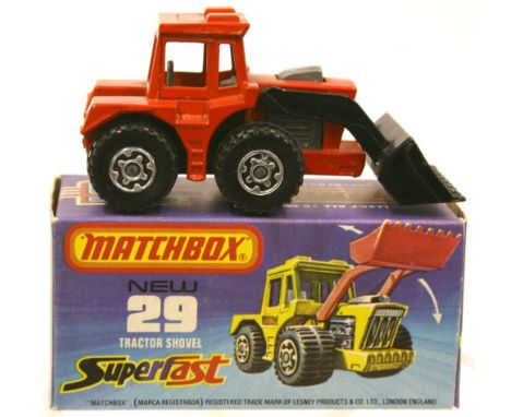 Lot 315 Matchbox Superfast 29c Tractor Shovel with rare Red body (usually yellow), model is mint in very near mint box&nbsp;