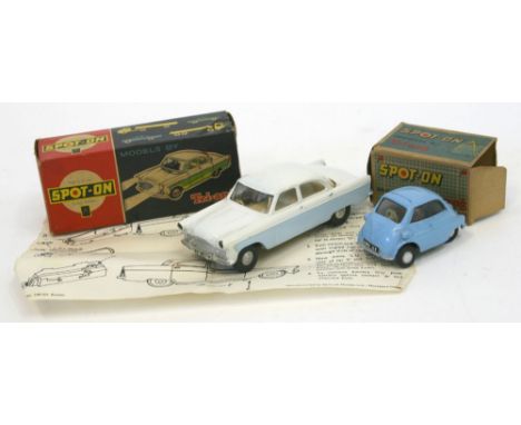 Two Triang Spot on Models Boxed 100sl Ford Zodiac with lights, scarce white/pale blue body, with plastic battery light holder