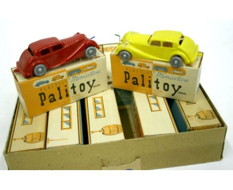 Palitoy Play Things Trade Box of  Twelve Plastic Ford Car’s- box contains , 5 x yellow  with silver wheels and 7 x red with g