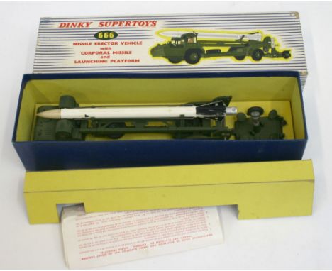  Dinky Toys 666 Military Missile Erector Vehicle, with Corporal Missile and Launching Platform, military green body,1st issue