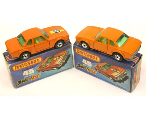 Matchbox Superfast Two 45b BMW 3.0 CSL’s, light and dark orange bodies with and without label’s, models are mint in near mint