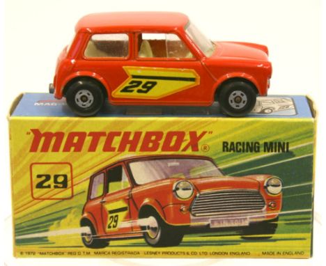 Matchbox Superfast 29b Racing Mini, model is very near mint in mint box&nbsp;