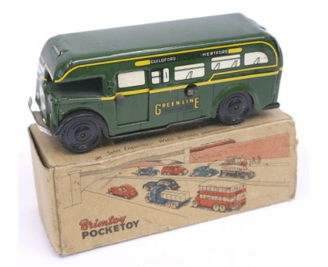 Brimtoy Pocketoy 9/507 Mechanical Green Line Bus, tinplate body, in very  good condition, with working clockwork motor, missi