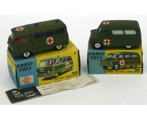 Corgi Toys  354 Military Commer Ambulance, military green body, red interior, in near mint condition, with a very good card b