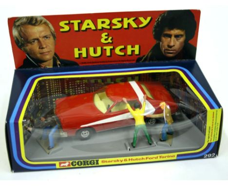 Corgi Toys 292 Starsky & Hutch Ford Torino, red/white, 4-spoked wheels, 3 figures, model is in mint condition, with a excelle