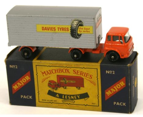  Matchbox Major Pack M-2 Bedford TK Articulated Truck “Davies Tyres” orange cab with black base, silver trailer with orange b