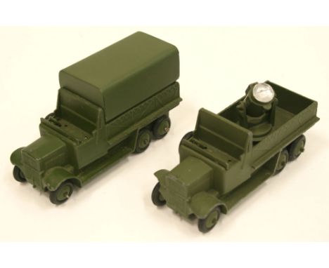 Dinky Toys 151b Six Wheel Covered Army Wagon,military green, ridged wheel hubs, in good condition, with repainted tin tilt an