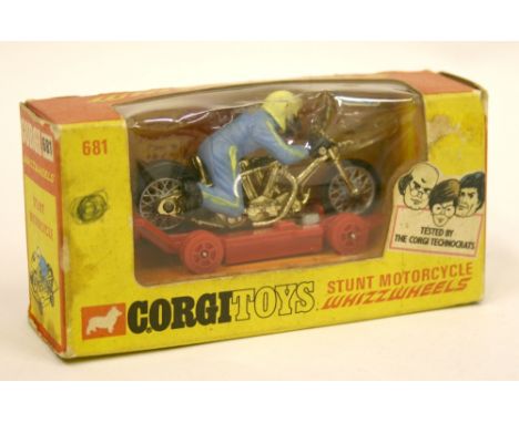 Corgi Toys Whizzwheels 681 Stunt Motorcycle Boxed, model is in near mint condition (missing bat sticker on back of figure) wi