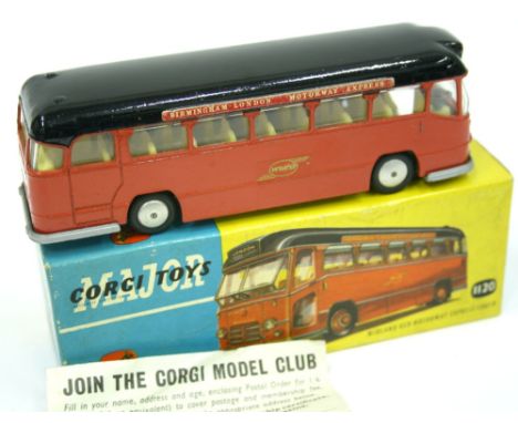 Corgi Major Toys 1120 Midland Red Motorway Express Coach, red body/black roof, in near mint condition, with a excellent box, 