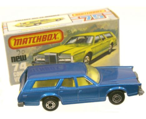 Matchbox Superfast 74c Cougar Villager in hard to find metallic Blue body (usually Green body), model is mint in mint box 