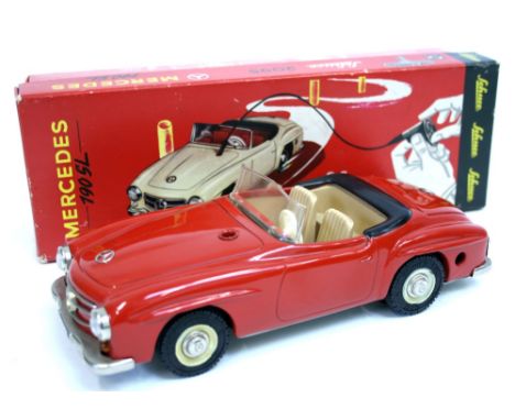 Scarce Schuco No 2095 Mercedes 190SL Tinplate Car, red body, beige plastic seats/interior, lithographed dashboard, cream plas