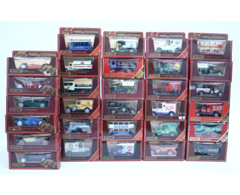 Thirty Matchbox Models Of Yesteryears,diecast models in red boxes including,Y1 Jaguar SS-100,Y3 Ford Model T Tanker Red Crown