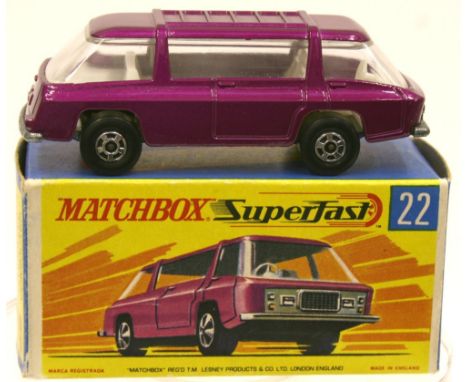 Matchbox Superfast 22b Freeman Intercity with purple body and hard to find box showing model WITHOUT labels, model also varia