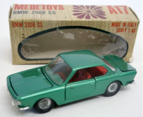 Mebetoys (Italy) A17 BMW 2000 CS,1:43 scale, metallic green body, red interior, in near mint condition, with original window 