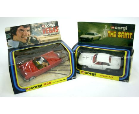  Corgi Toys 320 The Saints Jaguar XJS, white body, whizzwheels, in 2nd issue box, black inner card, model is mint, box has ag