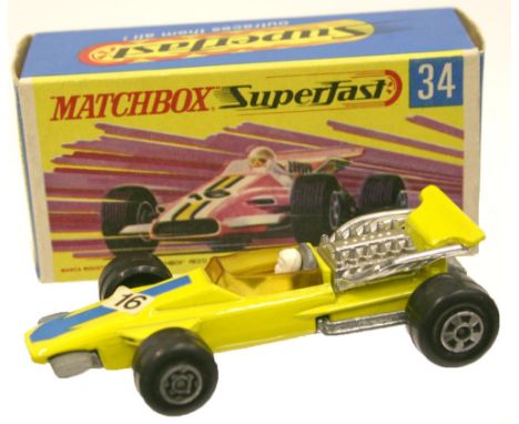 Matchbox Superfast 34a Formula 1 Racing Car with hard to find AMBER windscreen (usually clear) model is mint in very near min