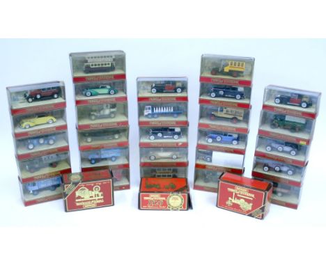 Thirty Matchbox Models Of Yesteryears,diecast models in red boxes including, Y-19 Fowler Showmans Engine, Y-21 Aveling & Port
