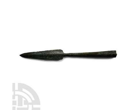 13th-7th century B.C. Composed of a leaf-shaped blade with tapering socket. Cf. Christie's, The Axel Guttmann Collection of A