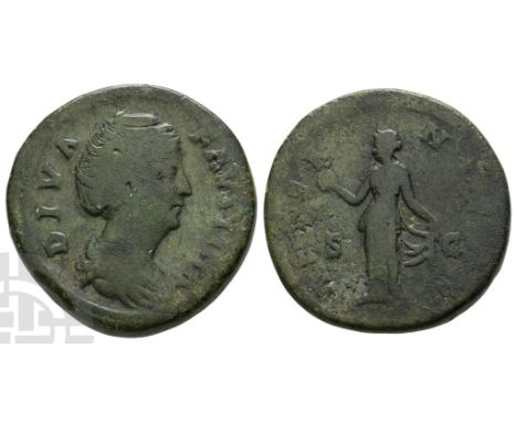 Died AD 140/1. Rome mint; struck after AD 141. DIVA FAVSTINA, draped bust to right / AETERNITAS, Aeternitas standing facing, 