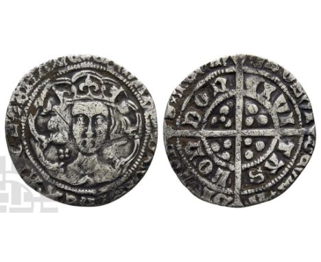 1461-1485. London mint. Light coinage; struck 1464-1470. Crowned facing bust; quatrefoils by neck / Long cross with three pel