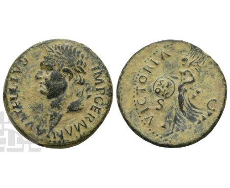 AD 69. Spanish (Tarraco?) mint; struck circa January-June AD 69. A VITELLIVS IMP GERMAN, laureate head to left / VICTORIA [AV