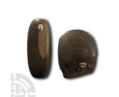 Neolithic Period, circa 4th-3rd millennium B.C. The hammer ellipsoid in section with flattened ends, inked reference 'N6'; th