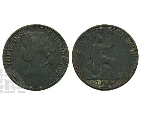 1837-1901. Royal (Tower Hill) mint. Dated 1879. 'Bun Head' type. VICTORIA D: G: BRITT: REG: F: D:, laureate and draped bust t