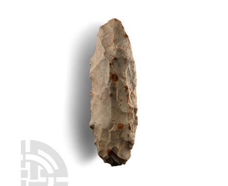 Mesolithic Period, circa 12,000 B.P. Leaf-shaped in plan and lentoid in section; with inked find spot legend 'Olendon / Calv-
