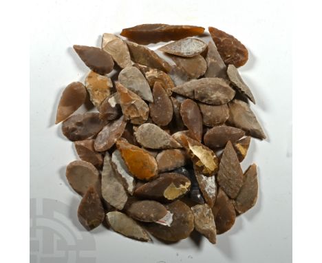 Neolithic Period, circa 6th-4th millennium B.C. Comprising mostly bifacial and uniface leaf-shaped and scaphoid flint and che