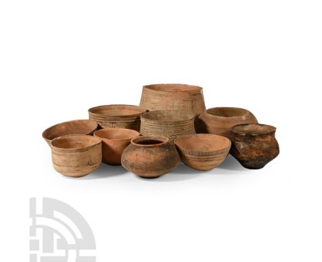 3rd-2nd millennium B.C. Including a squat bowl with carinated profile, biconical jar with segmented horizontal bands and flar