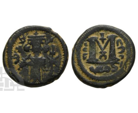 Circa AH 41-60 (AD 661-680). Pseudo-Damascus mint. Imperial figure standing facing, holding spear over shoulder with right ha