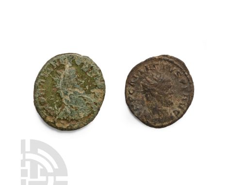 AD 293-296. A bronze quinarius and antoninianus of Allectus.  5.98gr total, 20-21mm (). [2]Uncleaned 'as found'.Found Cambrid