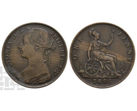 1837-1901. Royal mint. Dated 1894. 'Bun head' type. Designs by Leonard Charles Wyon. VICTORIA D : G : BRITT : REG : F : D :, 