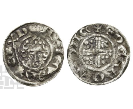 1199-1216. Canterbury mint. Roger of R, moneyer. Short Cross type. Class 7a/b. ҺЄNRICVS R-ЄX, facing crowned head holding cro