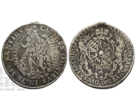 1597-1651. Dated 1627. MAXIMIL · COM · PAL · RH · VT · BAV · DVX · S · R · I · ARCHIDAP · ET · ELECT, oval crowned shield of 