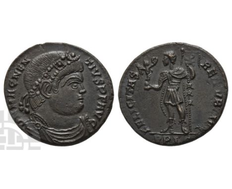 AD 350-353. Lugdunum mint; struck AD 351-353. 1st officina. D N MAGNEN-TIVS P F AVG, rosette-diademed, draped and cuirassed b