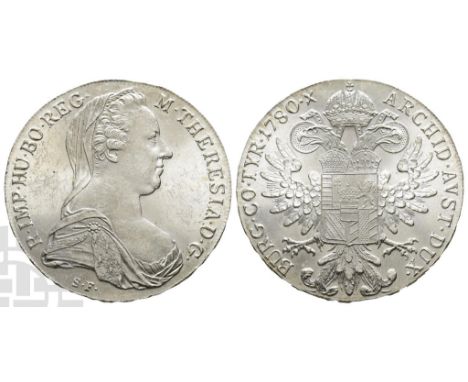 Dated 1780. M · THERESIA · D · G · R · IMP · HU · BO · REG ·, veilied and crowned bust of Empress Maria Theresia of Habsburg 