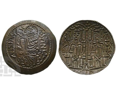 1172-1196. SANCTA MARIA, the Virgin seated facing, holding sceptre and infant Christ; crosses across upper fields / R X B and